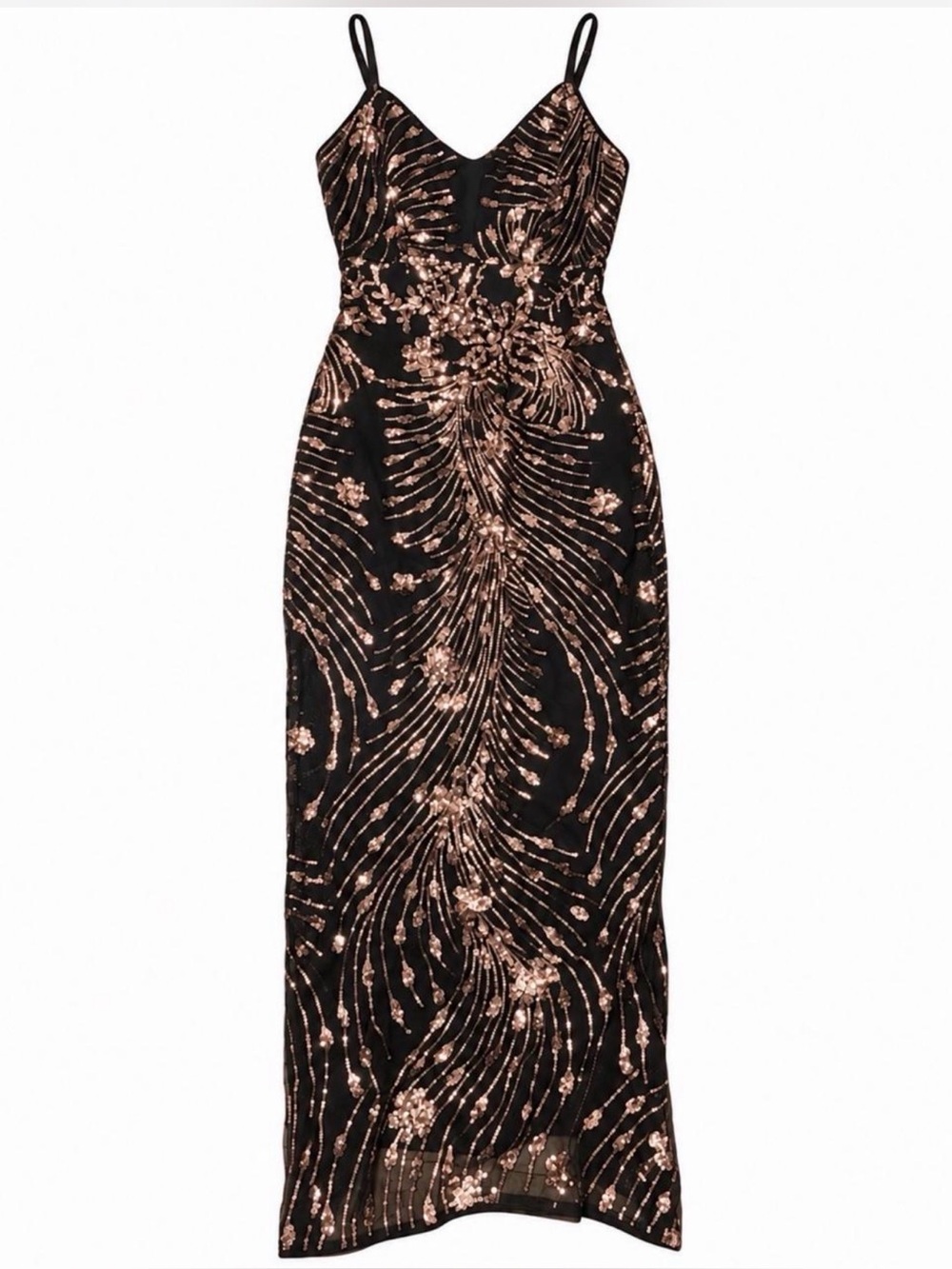 Haute Monde Black Maxi Dress with Rose Gold Sequin Motif